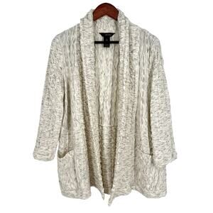 Ali Miles Sz Small Wearable Art Soft Cozy Cream Gray Open Front Blouse Shirt Top